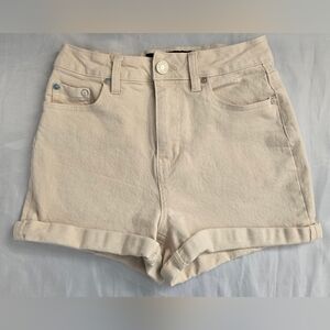 Indigo Rein Denim Shorts Sz 3/26 Cream Color Cuffed 2.5" Inseam High Rise Euc